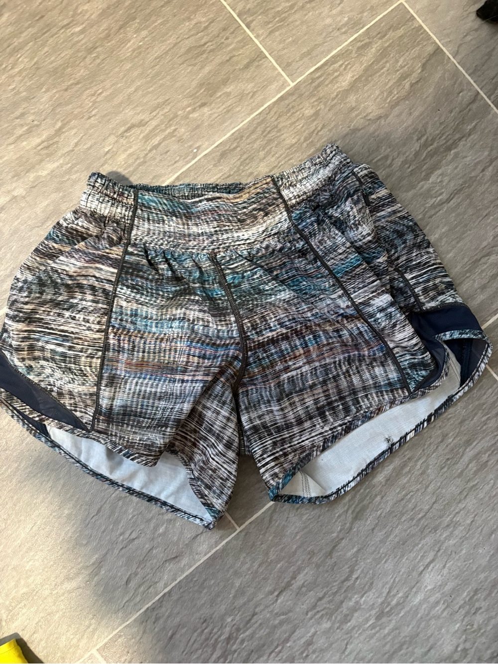 lululemon athletica Multicolor Striped Athletic Shorts in Gray and Blue Tones